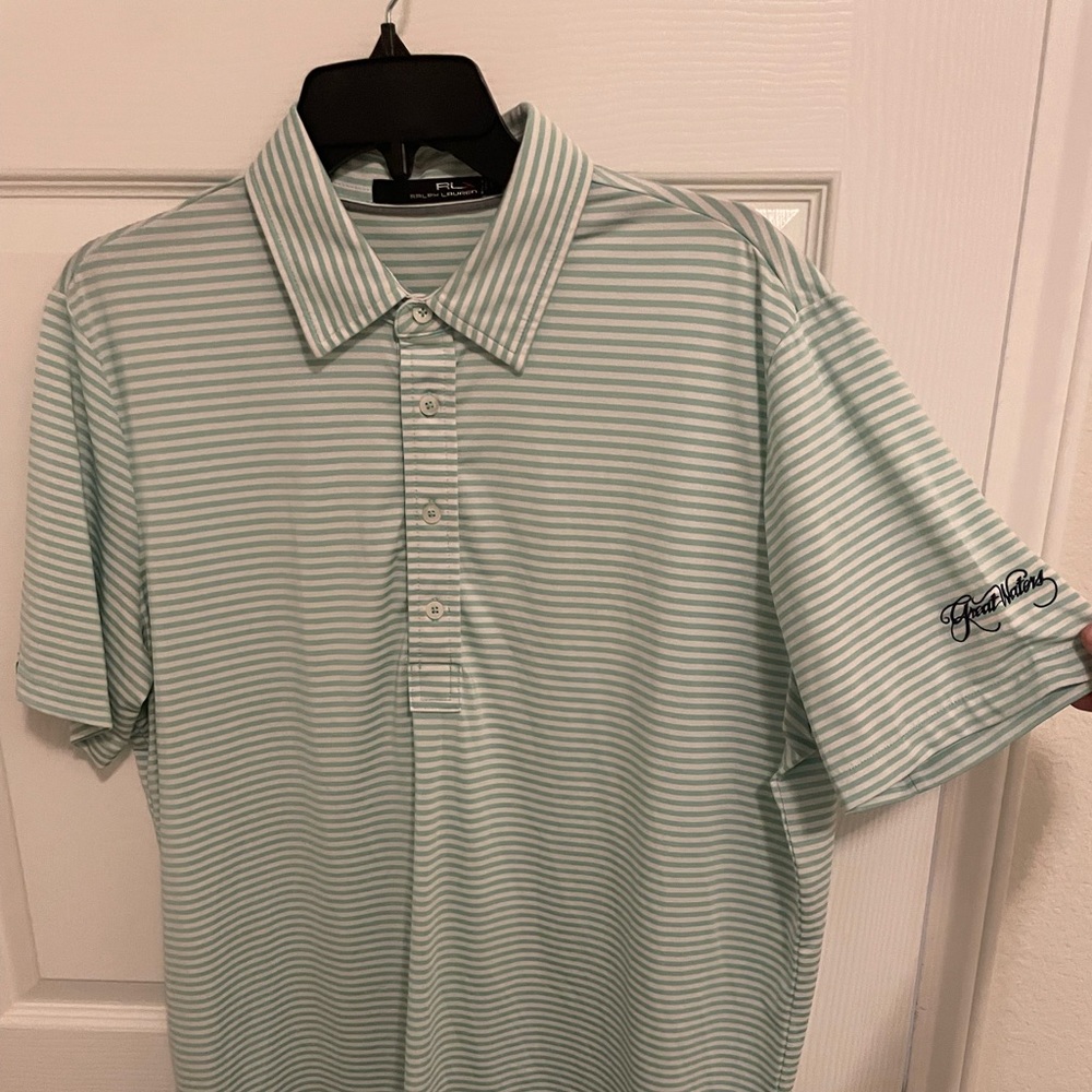 Ralph Lauren RLX green/white striped golf polo - large